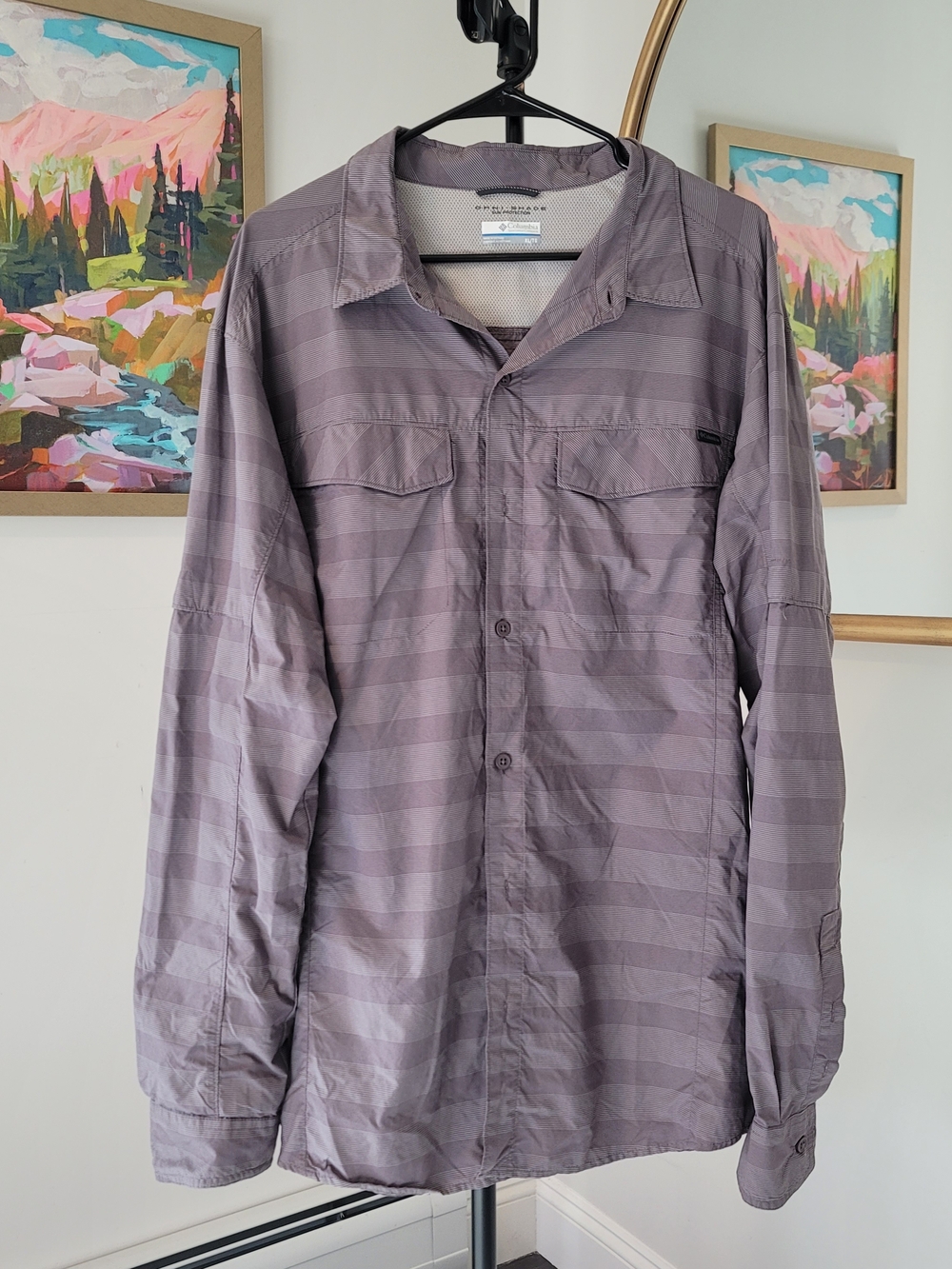 EUC COLUMBIA Omni Shade Sun Protection Long Sleeve Button Down Gray Men's Sz XL
